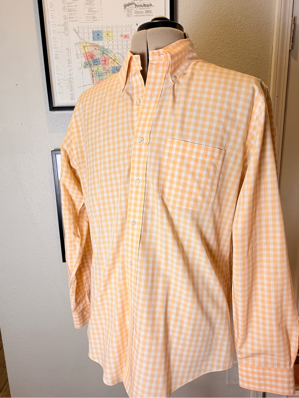 Brooks Brothers Original Polo L Orange Gingham Supima Non-Iron Shirt - Picture 3 of 12